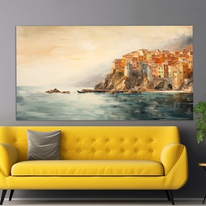 Cinque Terre Canvas Print in a Vintage Oil Painting Style, Abstract Cinque Terre Wall Art, Cinque Terre Painting, Italy Canvas Art