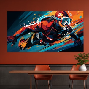 Diver Canvas Print in a Pop Art Painting Style, Abstract Diving Painting, Diving Wall Art, Diving Poster, Diving Wall Decor