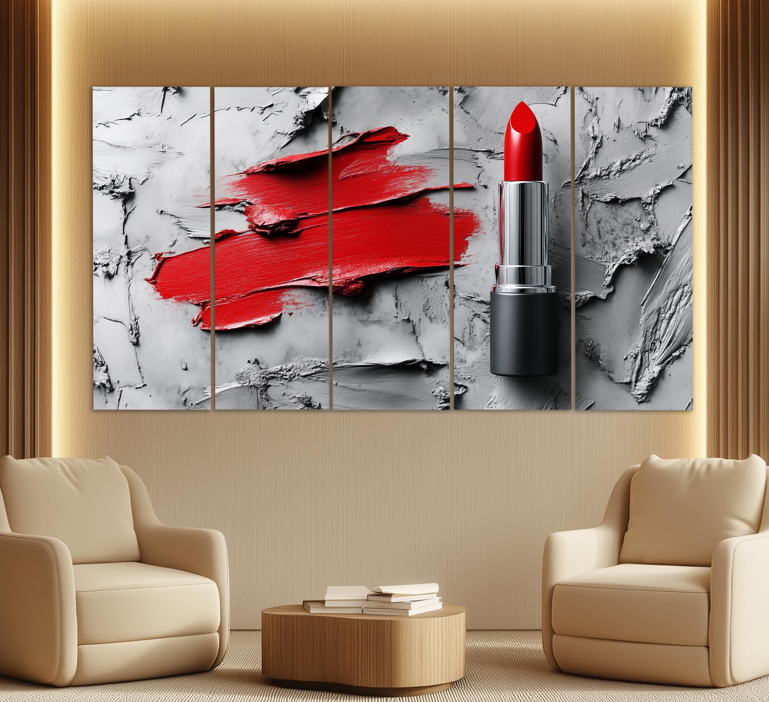 Bright Red Lipstick Canvas Print, Contemporary Fashion Wall Art, Makeup ...