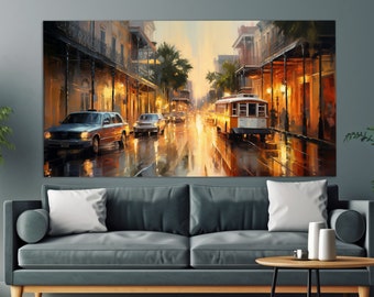Abstract New Orleans Downtown Canvas Print in a Vintage Oil Painting Style, New Orleans Wall Art, New Orleans Painting, New Orleans Decor