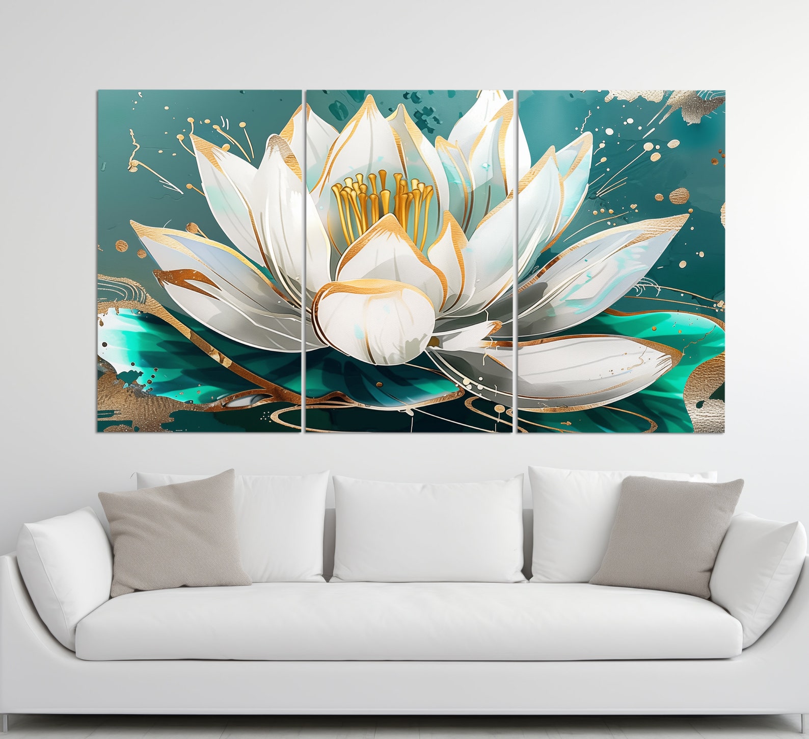 Lotus Flower Canvas Print in an Oil Painting Style, Floral Wall Decor ...