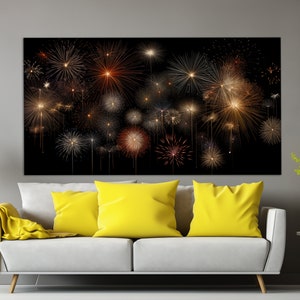 Impression sur toile de feux d'artifice, peinture de feux d'artifice, art mural feux d'artifice, oeuvre d'art sur toile de fête, affiche de feux d'artifice