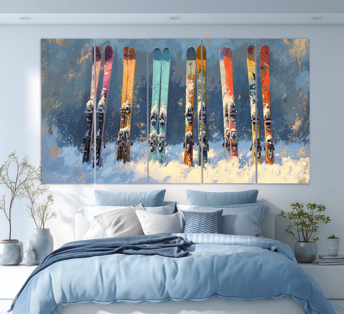 Ski Wall Art, Skiing Canvas Print, Abstract Ski Painting, Ski Poster ...