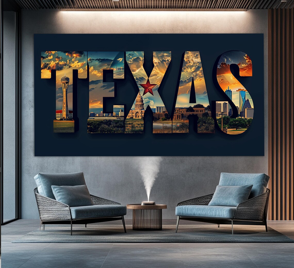 Texas Sign Canvas Print, Abstract Texas Wall Art, Modern Texas Print ...