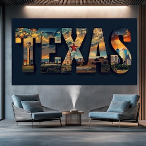 Texas Zeichen Leinwanddruck, abstrakte Wandkunst von Texas, moderne Kunst von Texas, Texas Malerei, Texas Bürowand-Dekor, Texas Poster