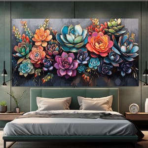 Abstrakte Sukkulenten Leinwand Druck, Sukkulenten Poster, Agave Wandkunst, Abstrakte Kaktus Malerei, Sukkulenten Wandkunst, Bunte Pflanzen Leinwand