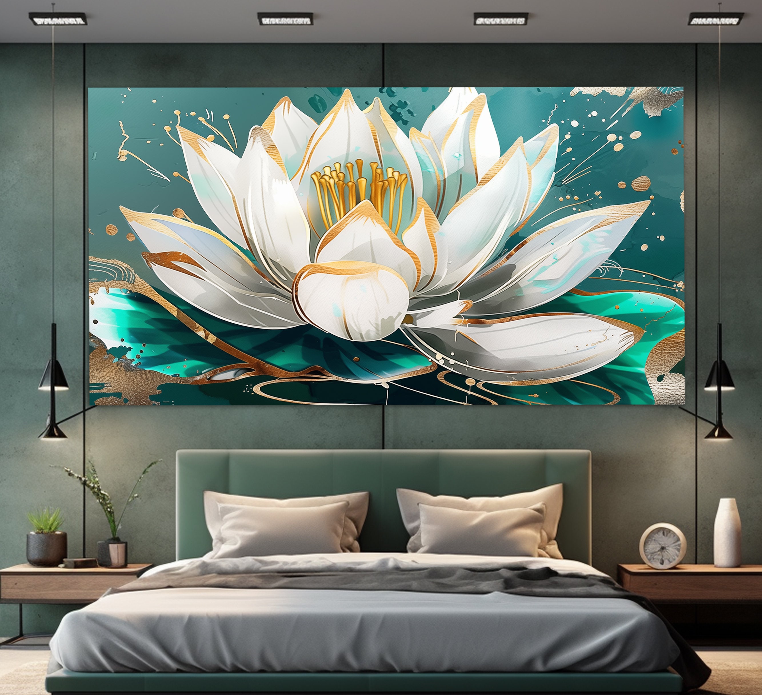 Lotus Flower Canvas Print in an Oil Painting Style, Floral Wall Decor ...