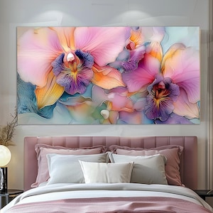Orchideen Bild Abstrakt, Florale Wanddekoration, Orchidee Malerei, Blumengeschenk, Moderne Blumen Wandkunst, Rosa Orchidee Poster