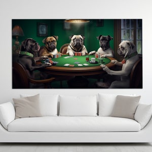 Stampa su tela "Carlini che giocano a poker", Cani al tavolo da poker, Arte murale astratta di poker, Decorazione murale di un club di poker, Decorazione murale di un casinò, Poster di poker