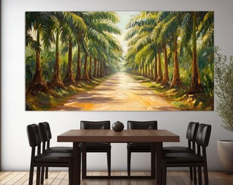 Scenic Palm Grove Canvas Print, Palms Wall Art, Tropical Wall Decor, Palm Trees Painting, Tropical Green Wall Art, Palm Alley Poster