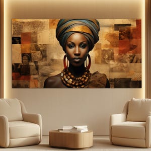 African Woman Portrait Canvas Print in a Vintage Oil Painting Style, Ethnic Wall Art, Ethnic Woman Painting, African Wall Decor