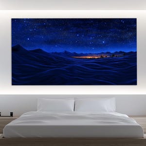 Abstrakte Sahara Wüste unter Sternenhimmel Malerei Leinwanddruck, Sahara Wandkunst, Sahara Malerei, Sahara Wüste Wandkunst, Wüste bei Nacht