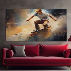Abstract Skateboarder Canvas Print in an Oil Painting Style, Skateboarding Wall Art, Skateboarding Poster, Extreme Sports Wall Art