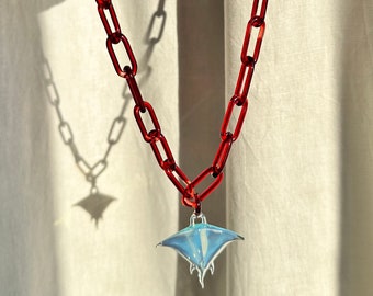Chain Necklace | Glass Chain Necklace | Manta Chain Necklace | Transparent Red | Transparent Blue | Manta Necklace | Handmade Glass