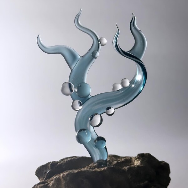 Burbujas azules / Burbujas de vidrio / Escultura de arte de vidrio / Escultura de agua / Decoración del hogar / Escultura de vidrio con temática del océano / Regalo amante del océano