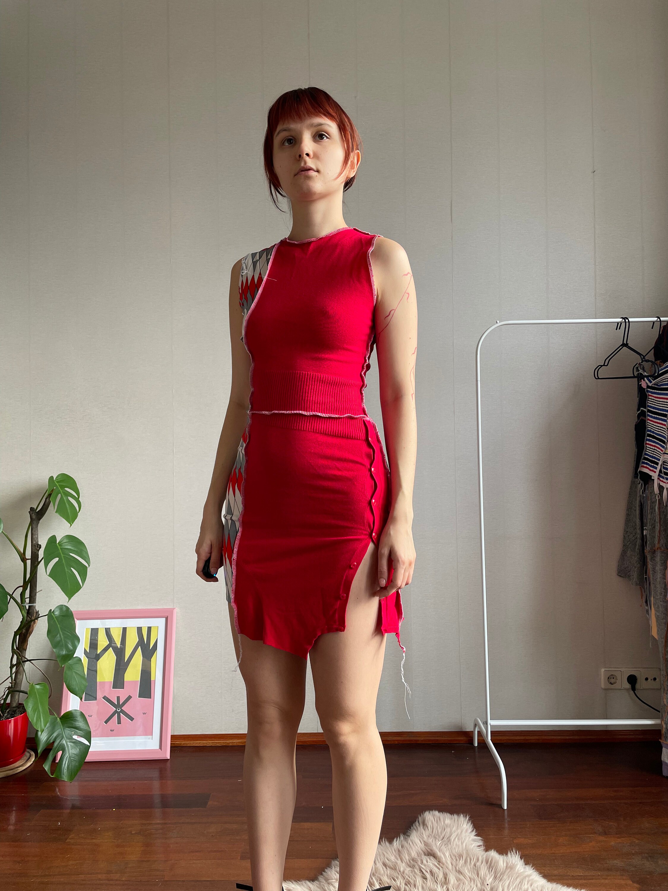 Asymmetric Patchwork Dress with Artistic Ruching