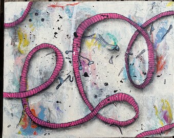 Abstract mixed media acrylic painting, original, 18 x 24 cm "Pink Swirl"