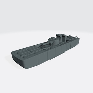 Puede incluir: Modelo gris de un tanque militar, con un casco largo y rectangular y una torreta con un cañón. El modelo del tanque tiene características detalladas, incluyendo orugas y otros elementos mecánicos. El modelo está sobre un fondo blanco.
