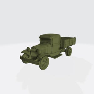 May include: A green vintage pickup truck model with a detailed front grille, headlights, and a flatbed. The truck has a classic design with rounded fenders and a cab. The wheels are visible, and the truck is set against a plain background.