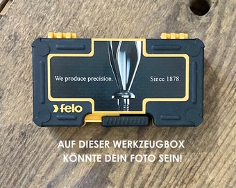 Felo R-GO XL Werkzeugbox in gelb mit Foto personalisiert-Geburtstagsgeschenk-Geschenk für Männer-Vatertag-Jahrestag-Jubiläum-Freund-Mann