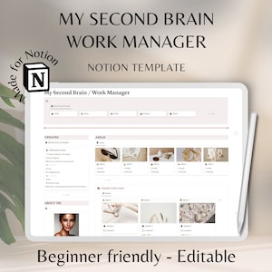 Second Brain Notion Planner, Work Manager Notion Template, Notion Project, Goal Setting, Productivity Business Planner, Tasks Management