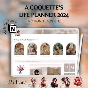 Notion Personal Life Planner 2024, Coquette Aesthetic All In One Digital Organizer, Fitness Mood Board Skin Care Travel Planner, Student Hub