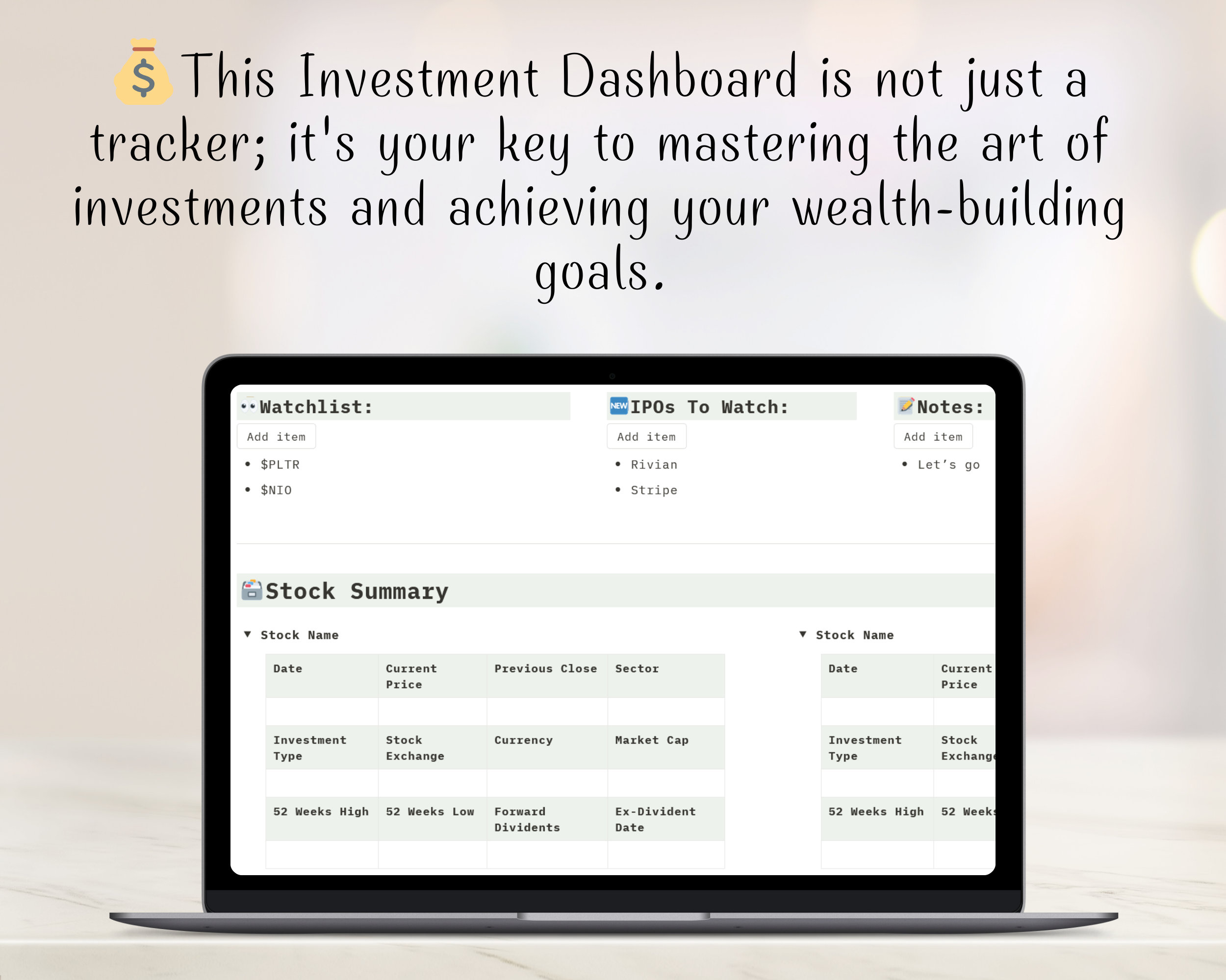 Investment Tracker Notion Template, Simple Investment Dashboard, Stock ...