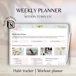 One Page Notion Weekly Planner Minimalist Weekly Dashboard Digital Planner Habit Tracker Meal Plan Workout Planner Aesthetic Notion Template
