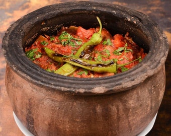 Ceramic ,Traditionally Handmade & Wood Fired Primitive Terracotta Unglazed Dark Cooking Pot