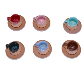 pottery ceramic coffee-tea clay/6 pieces