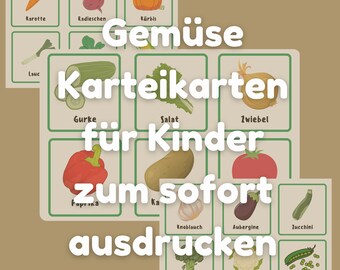 Gemüse Karteikarten zum sofort Ausdrucken für Kinder 18 Gemüsesorten Druckbare Karten Montessori Lernmethode Spiel Kindergarten Vorschule