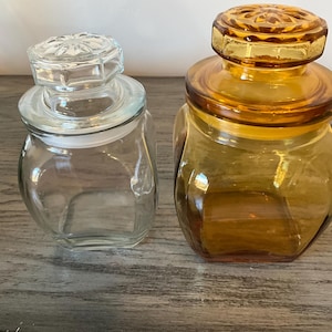 Vintage Wheaton Amber and Clear Glass Apothecary Jars Set of Two