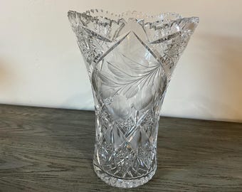 Vintage Kristall Nachtmann Extra Stor Vas Handskuren Etsad Blomma Och Blad