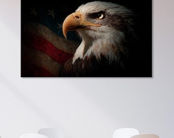 Art mural patriotique de pygargue à tête blanche | American Freedom Eagle impression | Décoration américaine