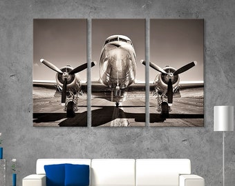 Silver Aircraft Elegance, Monochrome Flight Majesty, Graceful Silver Plane, Black and White Airborne Beauty, Canvas Print Art, Poster Set