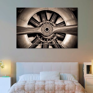 Sepia Aircraft Engine Canvas: Vintage Aviation Art