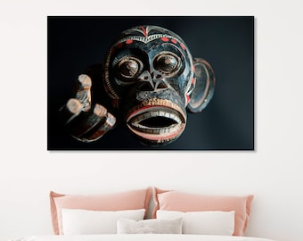 Boho Monkey Statue Canvas Print: Whimsical Animal Wall Art
