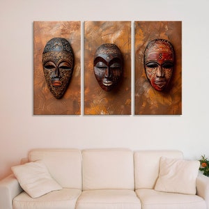 Wooden Mask Wall Decor Set, Wooden Masks, Wall Decor, Tribal Art, Home Decor, Cultural Masks, Wooden Art, Wall Hanging, Ethnic Decor