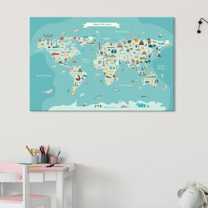 Landmarks World Map: Discover Iconic Sites Across Continents, Landmarks Map, Travel Decor, World Exploration, Famous Sites, Global Decor