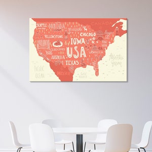 American Symbols Map - Patriotische Wahrzeichen und Ikonen, Symbole der USA, Patriotische Kunst, Amerikanische Ikonen, Nationale USA Kunst