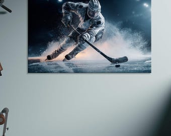 Stampa su tela con giocatore di hockey su ghiaccio / Decorazione sportiva