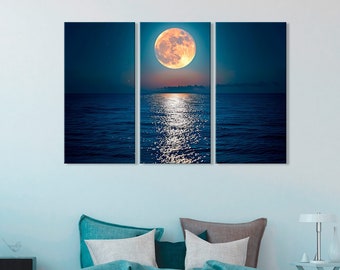 Full Moon Seascape Canvas Print: Tranquil Ocean Night Wall Art