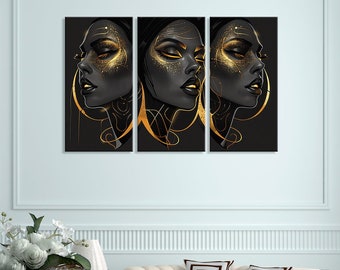 Gouden make-up meisje canvas muurkunst: zwart en goud glamoureus decor