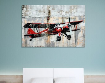 Arte en lienzo de grafiti de avión: decoración de pared de aviación urbana