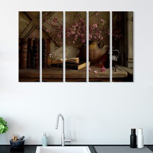 Still Life with Books Canvas Print, Elegant Literary Wall Art, Classic Home Decor, Vintage Book Stack Canvas, Timeless Still Life Art