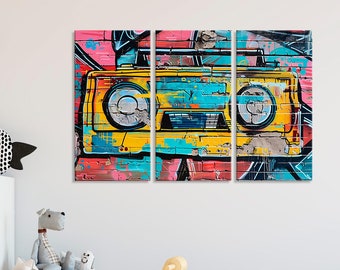 Boombox Graffiti Canvas Print: Retro Urban Music Wall Art