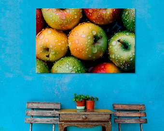 Vibrant Apple Canvas Art Print: Kitchen Food Illustration