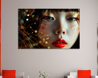 Impresión en lienzo de K-Pop de una chica coreana: arte mural de moda de la cultura pop