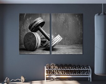 Vintage Dumbbell Canvas Print: Antique Fitness, Black and White