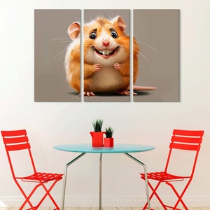 Hámster de dibujos animados con impresión de lienzo de dientes grandes, arte de pared lindo, decoración de animales divertidos, lienzo de hámster caprichoso, decoración de pared juguetona, hámster adorable